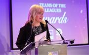 3 May 2024; The players selected on the Teams of the 2024 Lidl National Leagues were presented with their awards at Croke Park on Friday, May 3. The best players from the four divisions in the 2024 Lidl National Football Leagues were selected by the LGFA’s All Star committee. MC Sorcha Furlong speaking during the awards. Photo by Ramsey Cardy/Sportsfile