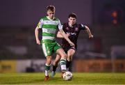 3 May 2024; Conan Noonan of Shamrock Rovers in action against James Clarke of Bohemians during the SSE Airtricity Men's Premier Division match between Bohemians and Shamrock Rovers at Dalymount Park in Dublin. Photo by Stephen McCarthy/Sportsfile