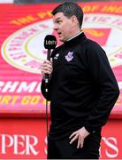 3 May 2024; Drogheda United manager Kevin Doherty is interviewed by LOI TV before the SSE Airtricity Men's Premier Division match between St Patrick's Athletic and Drogheda United at Richmond Park in Dublin. Photo by Shauna Clinton/Sportsfile