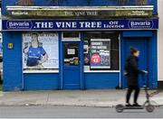 4 May 2024; A Ross O'Carroll-Kelly and Leinster themed advertisement at an off-licence in Ballybough before the Investec Champions Cup semi-final match between Leinster and Northampton Saints at Croke Park in Dublin. Photo by Stephen McCarthy/Sportsfile