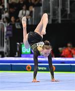 3 May 2024; Mimi Moloney of Ireland competes in the Junior Floor Qualification subdivision 3 on day two of the 2024 Women's Artistic Gymnastics European Championships at Fiera di Rimini in Rimini, Italy. Photo by Filippo Tomasi/Sportsfile