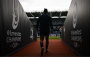 4 May 2024; James Lowe of Leinster walks out to warm-up before the Investec Champions Cup semi-final match between Leinster and Northampton Saints at Croke Park in Dublin. Photo by Harry Murphy/Sportsfile