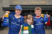 4 May 2024; Leinster supporters, from left, Arthur Russell, age nine, Frida Smyth, age six, and Aidan Smyth, aged nine, from Bayside, Dublin, before the Investec Champions Cup semi-final match between Leinster and Northampton Saints at Croke Park in Dublin. Photo by Sam Barnes/Sportsfile
