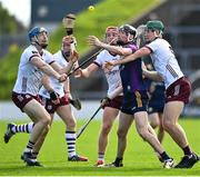 4 May 2024; Eoin Ryan of Wexford in action against Gavin Lee, right, and Conor Cooney of Galway during the Leinster GAA Hurling Senior Championship Round 3 match between Wexford and Galway at Chadwicks Wexford Park in Wexford. Photo by David Fitzgerald/Sportsfile