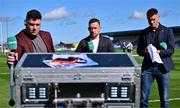 4 May 2024; GAAGO pundits, from left, John 'Bubbles' O'Dwyer Richie Hogan, left, and Eoin Cadogan before the Munster GAA Hurling Senior Championship Round 3 match between Waterford and Tipperary at Walsh Park in Waterford. Photo by Piaras Ó Mídheach/Sportsfile