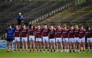 4 May 2024; Galway players stand for Amhrán na bhFiann before the Connacht GAA Football U20 Championship final match between Roscommon and Galway at Hastings Insurance MacHale Park in Castlebar, Mayo. Photo by Ben McShane/Sportsfile