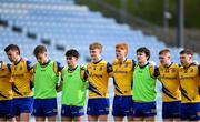 4 May 2024; Roscommon players stand for Amhrán na bhFiann before the Connacht GAA Football U20 Championship final match between Roscommon and Galway at Hastings Insurance MacHale Park in Castlebar, Mayo. Photo by Ben McShane/Sportsfile