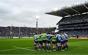 4 May 2024; Leinster players huddle before the Investec Champions Cup semi-final match between Leinster and Northampton Saints at Croke Park in Dublin. Photo by Harry Murphy/Sportsfile