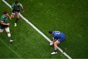 4 May 2024; James Lowe of Leinster scores his side's second try during the Investec Champions Cup semi-final match between Leinster and Northampton Saints at Croke Park in Dublin. Photo by Stephen McCarthy/Sportsfile