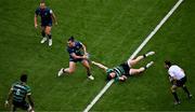 4 May 2024; James Lowe of Leinster is tackled by Tommy Freeman of Northampton Saints during the Investec Champions Cup semi-final match between Leinster and Northampton Saints at Croke Park in Dublin. Photo by Stephen McCarthy/Sportsfile
