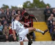 29 July 2004; Dean Fitzgerald, Longford Town, is tackled by Michael Stocklasa, FC Vaduz. UEFA Cup, 1st Qualifying Round, 2nd Leg, Longford Town v FC Vaduz, Flancare Park, Longford. Picture credit; Ray McManus / SPORTSFILE