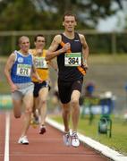 25 July 2004; Alastair Cragg (364), Clonliffe Harriers AC, comes home to win the Men's 1500m Final ahead of second placed Colin Costello (078), Star of the Sean AC and third placed Mark Carroll (365), Leevale AC. AAI Senior Track and Field Championships, Morton Stadium, Santry, Dublin. Picture credit; Brendan Moran / SPORTSFILE