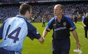 1 August 2004; Roscommon manager Tommy Carr shakes hands with Dublin's Ian Robertson. Bank of Ireland All-Ireland Football Championship, Round 4, Dublin v Roscommon, Croke Park, Dublin. Picture credit; Damien Eagers / SPORTSFILE
