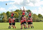 14 September 2013; Mary McDonald, New Ross RFC, wins possession for her side in a lineout ahead of Megan Dover and Ciara Patrick, Wicklow RFC, during the South East Underage Blitz. Wexford Wanderers RFC, Wexford. Picture credit: Matt Browne / SPORTSFILE