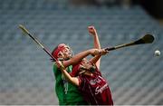 15 September 2013; Sarah Carey, Limerick, in action against Orlaith McGrath, Galway. Liberty Insurance All-Ireland Intermediate Camogie Championship Final, Galway v Limerick, Croke park, Dublin. Photo by Sportsfile