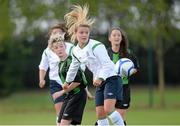 15 September 2013; Evie Lowndes, Salthill Devon FC, in action against Hayleigh Higgins, Peamount United FC. FAI Umbro Women’s Under 16 Cup Final, Peamount United FC v Salthill Devon FC, AUL Complex, Clonshaugh, Dublin. Picture credit: Matt Browne / SPORTSFILE