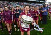 15 September 2013; Emer Haverty, Galway, celebrates with the O'Duffy Cup after the game. Liberty Insurance All-Ireland Senior Camogie Championship Final, Galway v Kilkenny, Croke park, Dublin. Photo by Sportsfile