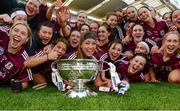 15 September 2013; The Galway team celebrates with the O'Duffy Cup after the game. Liberty Insurance All-Ireland Senior Camogie Championship Final, Galway v Kilkenny, Croke park, Dublin. Photo by Sportsfile