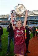 15 September 2013; Galway captain Lorraine Ryan celebrates with the O'Duffy Cup after the game. Liberty Insurance All-Ireland Senior Camogie Championship Final, Galway v Kilkenny, Croke park, Dublin. Photo by Sportsfile
