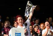 15 September 2013; Kildare captain Clodagh Flanagan celebrate with the cup. Liberty Insurance All-Ireland Premier Junior Camogie Championship Final, Kildare v Laois, Croke park, Dublin. Photo by Sportsfile