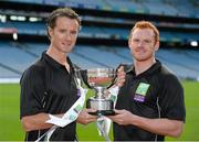 16 September 2013; The groups and teams for the FBD 7s, Ireland’s premier 7s football competition, were announced today in Croke Park. The FBD 7s is taking place in Kilmacud this Saturday, 21st September 2013 and 32 of Ireland’s top club teams will be taking part. At the launch of the 2013 FBD 7s hosted by Kilmacud Crokes are former Mayo player Kevin O'Neill, left, and former Dublin player and current Kilmacud Crokes player Mark Vaughan. FBD All-Ireland Football Sevens Launch, Croke Park, Dublin. Picture credit: David Maher / SPORTSFILE