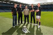 16 September 2013; The groups and teams for the FBD 7s, Ireland’s premier 7s football competition, were announced today in Croke Park. The FBD 7s is taking place in Kilmacud this Saturday, 21st September 2013 and 32 of Ireland’s top club teams will be taking part. At the launch of the 2013 FBD 7s hosted by Kilmacud Crokes were former are former Dublin and Kilmacud Crokes manager Tommy Lyons, centre, with former Mayo and Dublin players, from left, Conor Mortimer, Ray Cosgrove, Kevin O'Neill and Mark Vaughan. FBD All-Ireland Football Sevens Launch, Croke Park, Dublin. Picture credit: David Maher / SPORTSFILE