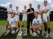 16 September 2013; The groups and teams for the FBD 7s, Ireland’s premier 7s football competition, were announced today in Croke Park. The FBD 7s is taking place in Kilmacud this Saturday, 21st September 2013 and 32 of Ireland’s top club teams will be taking part. At the launch of the 2013 FBD 7s hosted by Kilmacud Crokes are current Kilmacud Crokes players, back row, from left, Liam Og O'Heneachain, Steven Williams, David Campbell, former Dublin player Ray Cosgrove, Mark Vaughan and Brian McGrath. Front row, from left, Ronan Ryan and Eoin Culligan. FBD All-Ireland Football Sevens Launch, Croke Park, Dublin. Picture credit: David Maher / SPORTSFILE