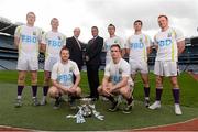 16 September 2013; The groups and teams for the FBD 7s, Ireland’s premier 7s football competition, were announced today in Croke Park. The FBD 7s is taking place in Kilmacud this Saturday, 21st September 2013 and 32 of Ireland’s top club teams will be taking part. At the launch of the 2013 FBD 7s hosted by Kilmacud Crokes were, Michael Garvey, FBD, third from left, and Kevin Foley, fourth from left, Chairman of Kilmacud Crokes, with current Kilmacud players, back row, left to right, David Campbell, Liam Og O'Heneachain, Brian McGrath, Steven Williams an Mark Vaughan. Front row, Ronan Ryan, left, and Eoin Culligan. FBD All-Ireland Football Sevens Launch, Croke Park, Dublin. Picture credit: David Maher / SPORTSFILE