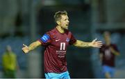 16 September 2013; Declan O'Brien, Drogheda United, celebrates after scoring his side's first goal. FAI Ford Cup Quarter-Final Replay, Drogheda United v Finn Harps, Hunky Dorys Park, Drogheda, Co. Louth. Photo by Sportsfile