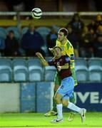 16 September 2013; David Cassidy, Drogheda United, in action against Thomas McMonagle, Finn Harps. FAI Ford Cup Quarter-Final Replay, Drogheda United v Finn Harps, Hunky Dorys Park, Drogheda, Co. Louth. Photo by Sportsfile