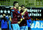16 September 2013; David Cassidy, Drogheda United, celebrates after scoring his side's second goal with team-mates Ryan Brennan, left, and Graham Rusk, right. FAI Ford Cup Quarter-Final Replay, Drogheda United v Finn Harps, Hunky Dorys Park, Drogheda, Co. Louth. Photo by Sportsfile