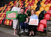 6 May 2024; Ireland remains a nation of fanatical sports fans with a fifth of Irish people admitting to crossing continents to cheer on their favourite team or athlete according to new research released today to mark the announcement of Nestlé Cereals as the official ‘Breakfast Partner’ of the 2024 Irish Paralympic Team. The aim of the partnership is to encourage the nation to “Bring the Cheer” and support the team at the upcoming games in Paris (August 28th to September 8th). Pictured at the partnership announcement are, back row, Lisa Clancy, Vice-President, Paralympics Ireland, Nestlé Cereals Ireland Ambassador para-cyclist Richael Timothy, and front row, para-table tennis champion Colin Judge, Jennifer Walsh, Country Manager, Nestlé Cereals. As part of the campaign, Nestlé Cereals will roll out special cereal boxes, featuring Colin and Richael and offering fans the opportunity to win a chance to bring the cheer and support the athletes at the Games in Paris. Photo by Seb Daly/Sportsfile