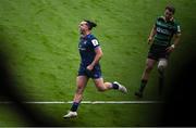 4 May 2024; James Lowe of Leinster scores his side's third try in 43rd minute during the Investec Champions Cup semi-final match between Leinster and Northampton Saints at Croke Park in Dublin. Photo by Ray McManus/Sportsfile