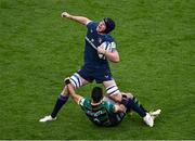 4 May 2024; Ryan Baird of Leinster is tackled by Alex Mitchell of Northampton Saints during the Investec Champions Cup semi-final match between Leinster and Northampton Saints at Croke Park in Dublin. Photo by Stephen McCarthy/Sportsfile
