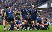 4 May 2024; Ross Byrne of Leinster, centre, celebrates winning a penalty during the Investec Champions Cup semi-final match between Leinster and Northampton Saints at Croke Park in Dublin. Photo by Sam Barnes/Sportsfile