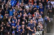 4 May 2024; James Lowe of Leinster celebrates after scoring his side's third try during the Investec Champions Cup semi-final match between Leinster and Northampton Saints at Croke Park in Dublin. Photo by Harry Murphy/Sportsfile
