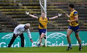 4 May 2024; Rory Carthy of Roscommon celebrates after scoring his side's third goal during the Connacht GAA Football U20 Championship final match between Roscommon and Galway at Hastings Insurance MacHale Park in Castlebar, Mayo. Photo by Ben McShane/Sportsfile