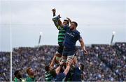 4 May 2024; Jason Jenkins of Leinster takes possession in a lineout ahead of Northampton Saints' Courtney Lawes during the Investec Champions Cup semi-final match between Leinster and Northampton Saints at Croke Park in Dublin. Photo by Sam Barnes/Sportsfile