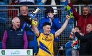 4 May 2024; Roscommon captain Bobby Nugent lifts the cup after the Connacht GAA Football U20 Championship final match between Roscommon and Galway at Hastings Insurance MacHale Park in Castlebar, Mayo. Photo by Ben McShane/Sportsfile