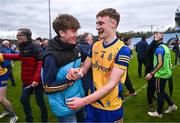 4 May 2024; Eoghan Carthy of Roscommon celebrates with supporters after the Connacht GAA Football U20 Championship final match between Roscommon and Galway at Hastings Insurance MacHale Park in Castlebar, Mayo. Photo by Ben McShane/Sportsfile
