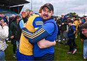 4 May 2024; Roscommon manager Noel Dunning celebrates with Shane Walsh of Roscommon after the Connacht GAA Football U20 Championship final match between Roscommon and Galway at Hastings Insurance MacHale Park in Castlebar, Mayo. Photo by Ben McShane/Sportsfile