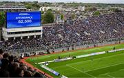4 May 2024; A general view of the big screen as it displays the attendance of 82,300 during the Investec Champions Cup semi-final match between Leinster and Northampton Saints at Croke Park in Dublin. Photo by Stephen McCarthy/Sportsfile