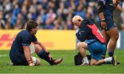 4 May 2024; Joe McCarthy of Leinster with Leinster team doctor and exercise medicine consultant Dr Jim McShane during the Investec Champions Cup semi-final match between Leinster and Northampton Saints at Croke Park in Dublin. Photo by Brendan Moran/Sportsfile