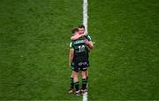 4 May 2024; Northampton Saints players Fin Smith, 10, and Fraser Dingwall after their side's defeat in the Investec Champions Cup semi-final match between Leinster and Northampton Saints at Croke Park in Dublin. Photo by Stephen McCarthy/Sportsfile
