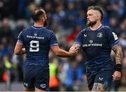 4 May 2024; Leinster players Andrew Porter, right, and Jamison Gibson-Park after their side's victory in the Investec Champions Cup semi-final match between Leinster and Northampton Saints at Croke Park in Dublin. Photo by Brendan Moran/Sportsfile