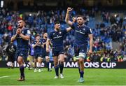 4 May 2024; Leinster players, from right, Jack Conan, Robbie Henshaw and Rónan Kelleher after their side's victory in the Investec Champions Cup semi-final match between Leinster and Northampton Saints at Croke Park in Dublin. Photo by Sam Barnes/Sportsfile