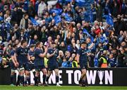 4 May 2024; Leinster players after their side's victory in the Investec Champions Cup semi-final match between Leinster and Northampton Saints at Croke Park in Dublin. Photo by Sam Barnes/Sportsfile