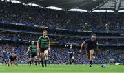 4 May 2024; James Lowe of Leinster scores his side's third try during the Investec Champions Cup semi-final match between Leinster and Northampton Saints at Croke Park in Dublin. Photo by Brendan Moran/Sportsfile