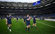 4 May 2024; Tadhg Furlong of Leinster, centre, and teammate after their side's victory in the Investec Champions Cup semi-final match between Leinster and Northampton Saints at Croke Park in Dublin. Photo by Harry Murphy/Sportsfile