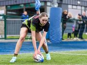 4 May 2024; Molly Ryan of Portdara scores a try during the Leinster Rugby Bank of Ireland Girls Youth Finals Day match between Portdara and Wexford Wanderers at Energia Park in Dublin. Photo by Shauna Clinton/Sportsfile *** NO REPRODUCTION FEE ***